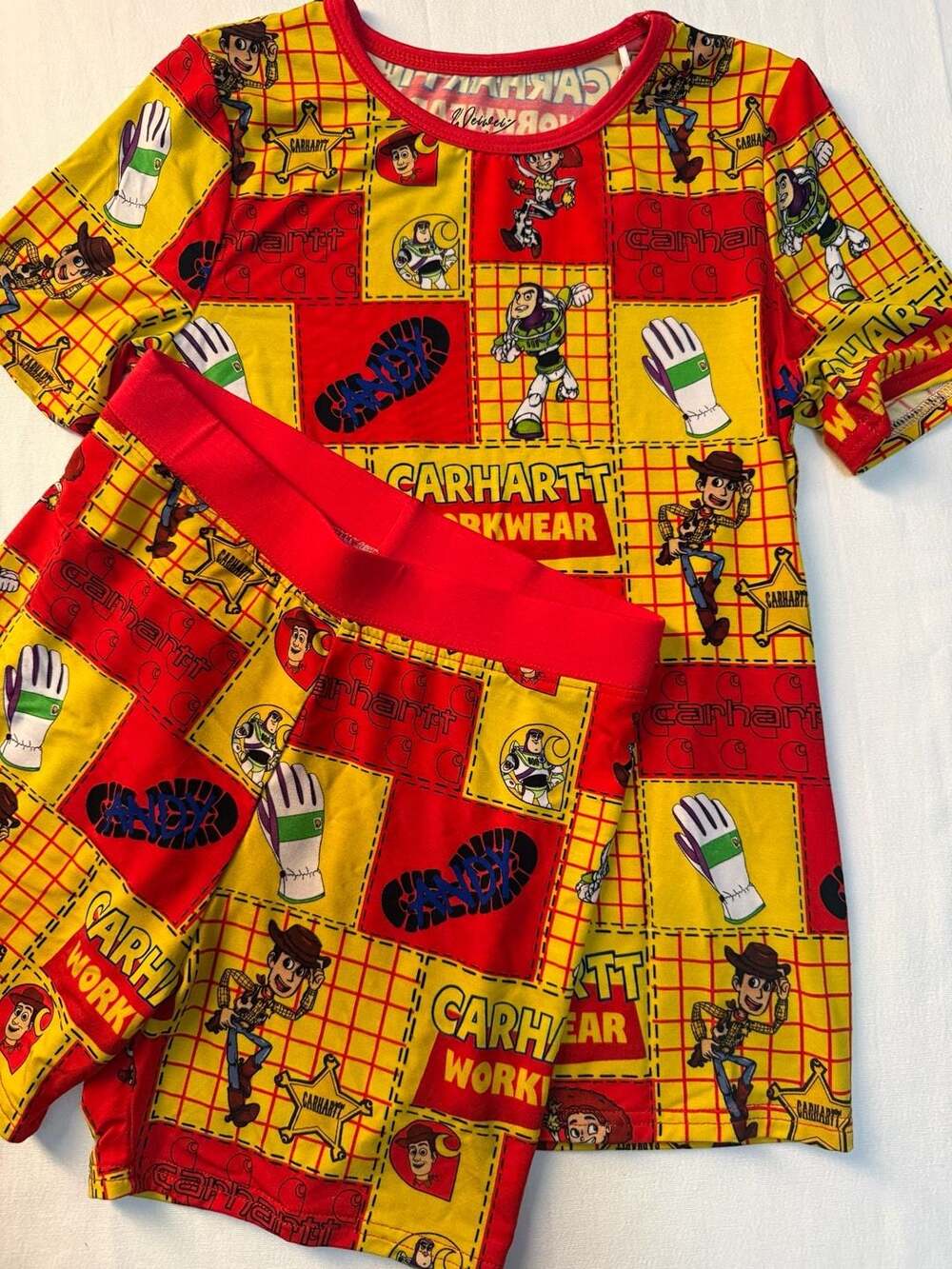 Bamboo Pajama Set Size 7-8 Toy Story Carhartt Inspired Short Sleeve & Shorts NWT